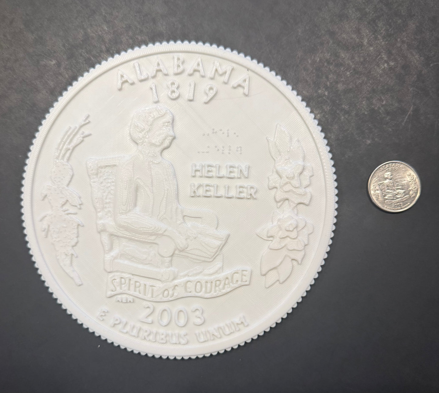 Alabama Quarter, Large 3D Printed Tactile, Two Separate Sides