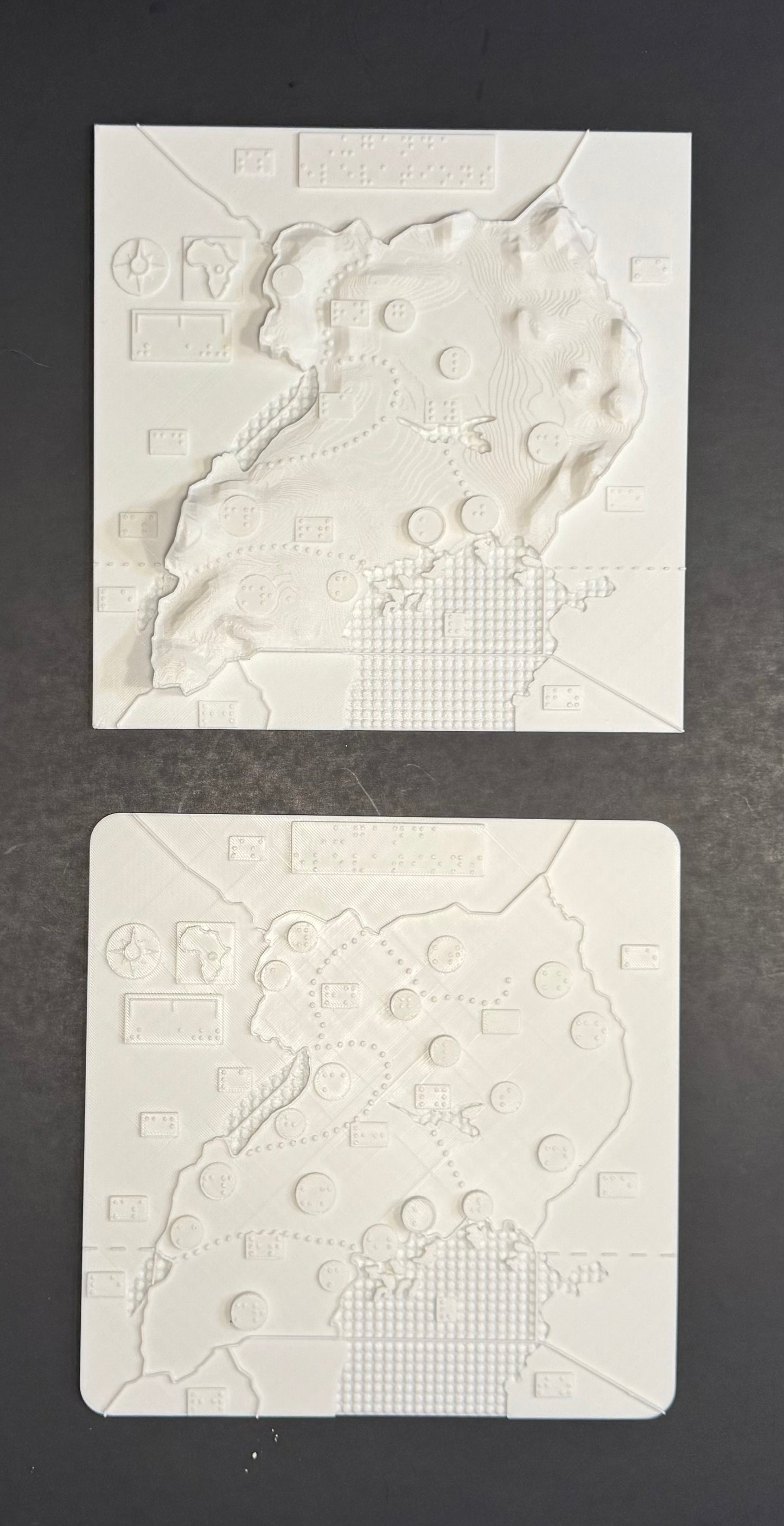 Uganda maps, braille, 3D printed