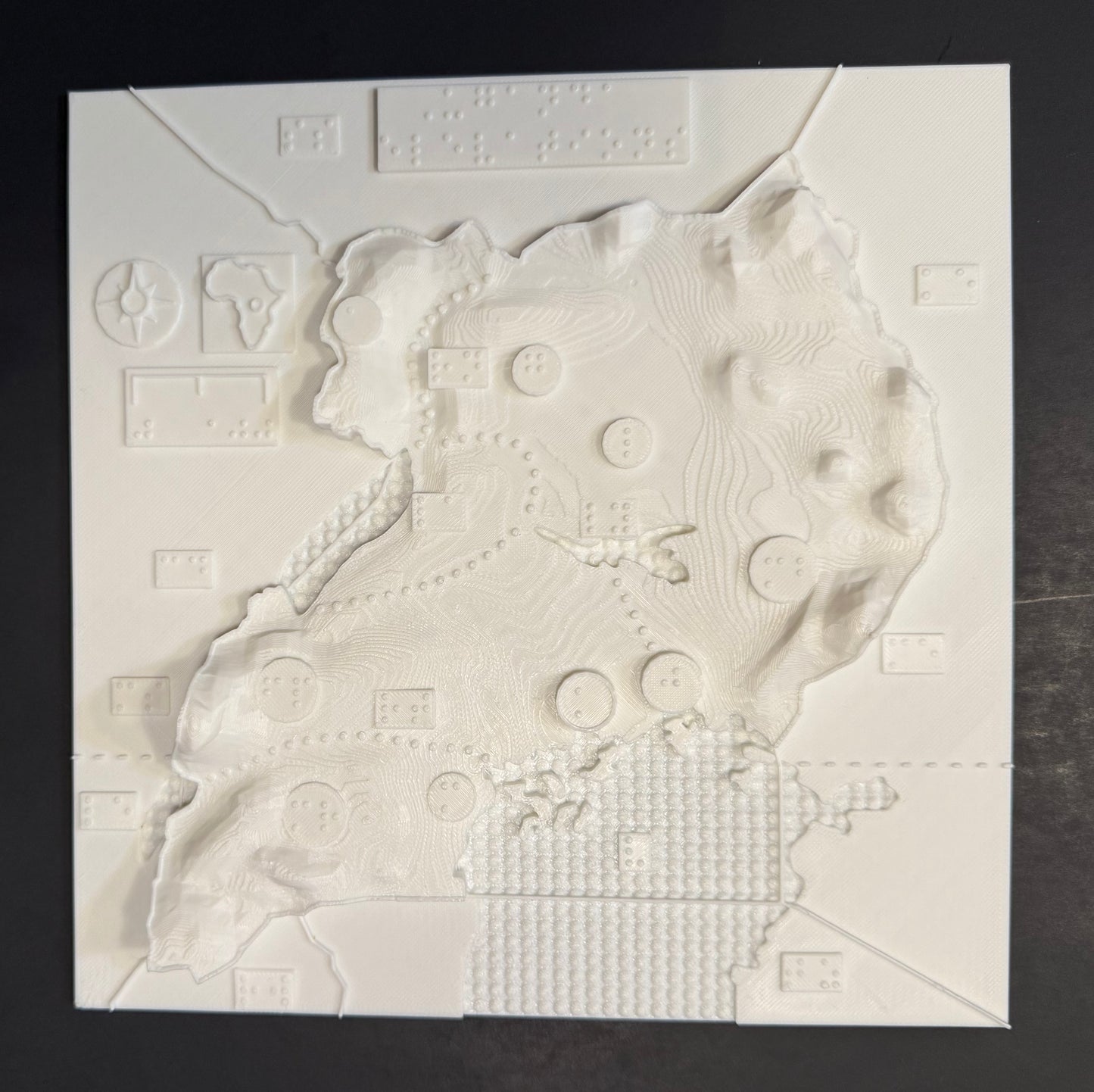 Uganda maps, braille, 3D printed