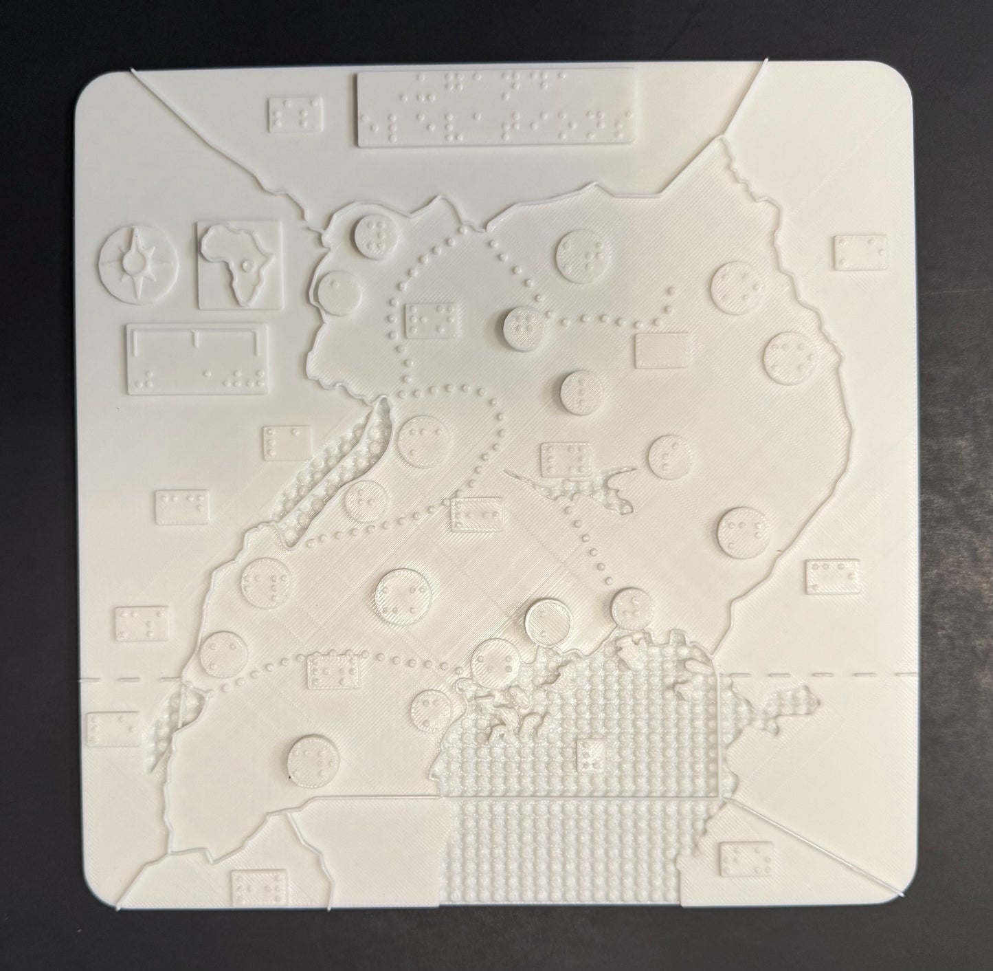 Uganda maps, braille, 3D printed